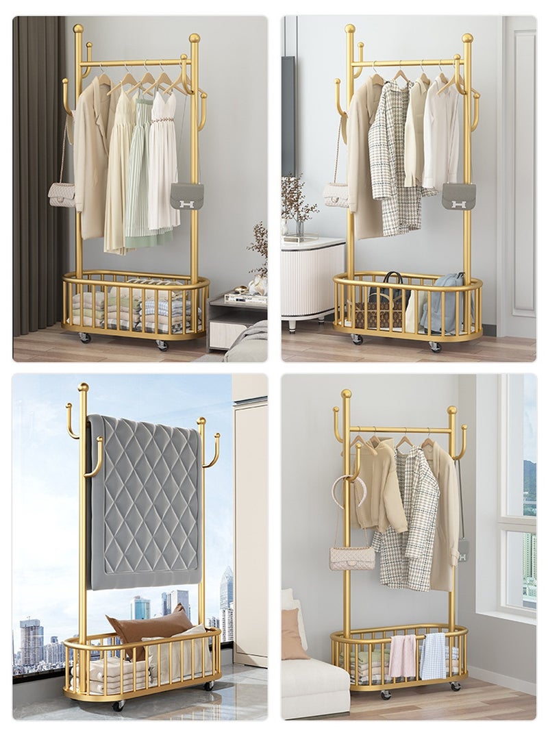 BEIRUI Rolling Metal Clothes Rack, Metal Clothes Rack with Wheels and Storage Basket, Branch Shape Hooks, Suitable for Hanging Clothes, Hats and Handbags in Living Room, Bedroom 60cm - Image 5